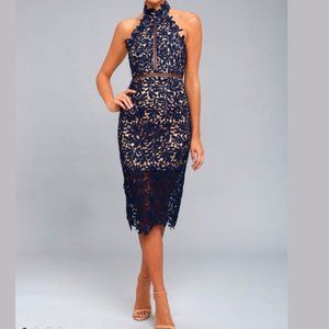 Lulus "Divine Destiny Navy Blue Lace dress" size M